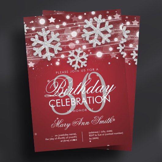 シルバーレッド30thバースデーウィンターグリッターグラム 招待状