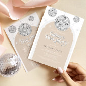 シルバーレトロディスコグリッターアーチヘンパーティーウィークエンド 招待状