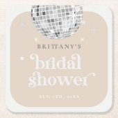 シルバーレトロディスコグルーヴィブライダルシャワー スクエアペーパーコースター (正面)