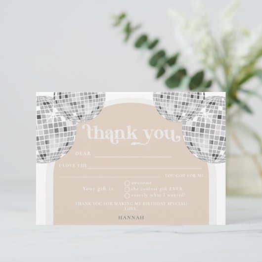 シルバーレトロディスコブライダルシャワーサンキューカード エンクロージャーカード (スタンド正面)