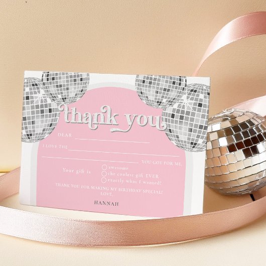 シルバーレトロディスコブライダルシャワーサンキューカード エンクロージャーカード