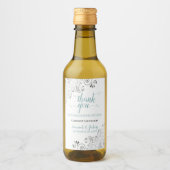 シルバーレースのよう&ティール(緑がかった色)オンホワイト結婚ズサンキューミニ ワインラベル (正面)