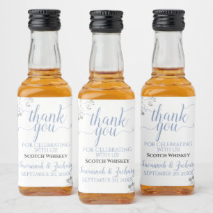 シルバーレースのよう&ブルーonホワイト結婚's Thank You Mini リキュールボトルラベル