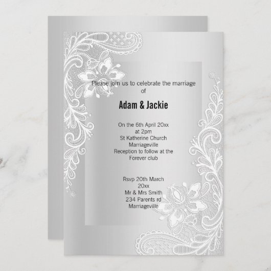 シルバーレースエレガントクライ結婚ズ2招待状 招待状 (正面/裏面)