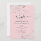 シルバーレースエレガント赤面ピフォーマルンク結婚ズ 招待状 (正面)