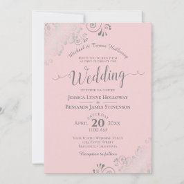 シルバーレースエレガント赤面ピフォーマルンク結婚ズ 招待状