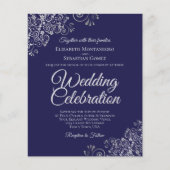 シルバーレースオンネイビーブルーBUDGET結婚式招待状 (正面)
