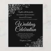 シルバーレースオンブラックバジェット結婚式招待状 (正面)