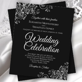 シルバーレースオンブラックバジェット結婚式招待状