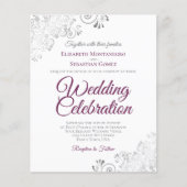 シルバーレースカシスホワイトバジェット結婚式招待状 (正面)