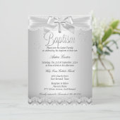 シルバーレースクロスバプティスボーイまたは女の子 招待状 (スタンド正面)