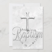 シルバーレースクロスバプティスボーイまたは女の子 招待状 (裏面)