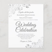 シルバーレースグレー&ホワイトバジェット結婚式招待状 (正面)