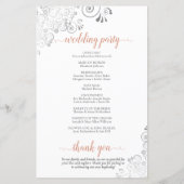 シルバーレースコーラルオンホワイトバジェット結婚式 プログラム (裏面)