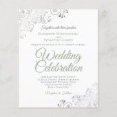 シルバーレースセージ&ホワイトバジェット結婚式招待状 (正面)