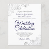 シルバーレースネイビー&ホワイトバジェット結婚式招待状 (正面)