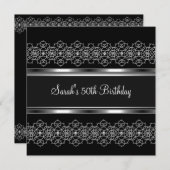 シルバーレースブラックの50thバースデーパーティーシルバー 招待状 (正面/裏面)