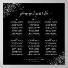シルバーレースブラック結婚のシーティングチャート6枚 ポスター