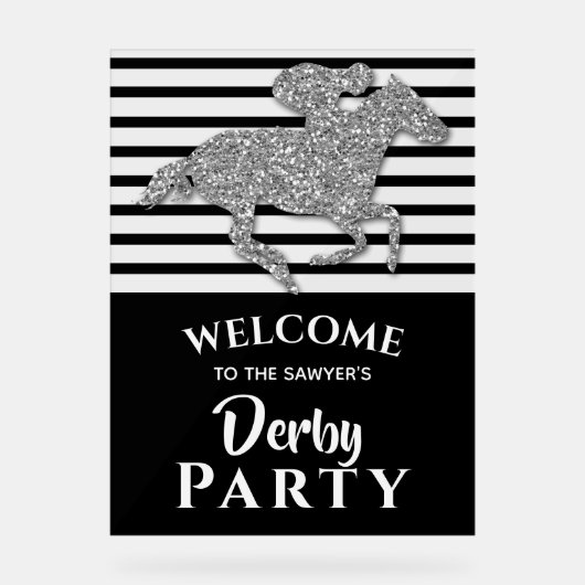 シルバーレースホースブラックストライプズダービーウェルカム アクリルサイン (正面)
