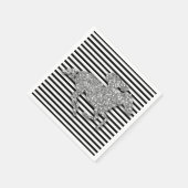 シルバーレースホースブラック&ホワイトストライプズ スタンダードカクテルナプキン (角)