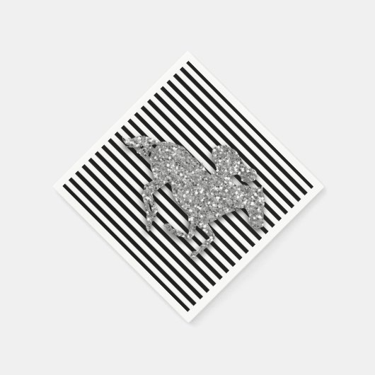 シルバーレースホースブラック&ホワイトストライプズ スタンダードカクテルナプキン (角)