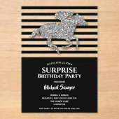 シルバーレースホース白黒ストライプ誕生日 アクリル招待状 (正面)