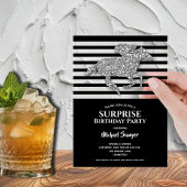 シルバーレースホース白黒ストライプ誕生日 アクリル招待状