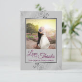 シルバーレースマゼンタ&グレーラヴ感謝してい結婚ズ サンキューカード (スタンド正面)