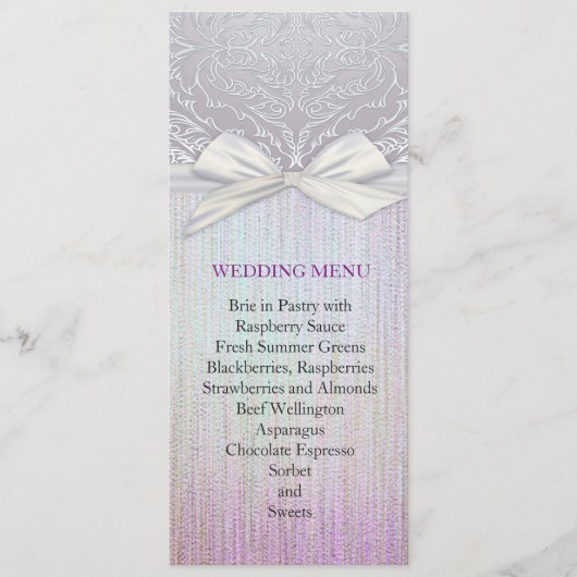 シルバーレースリボンラベンダーパステル結婚のメニュー メニュー (正面)