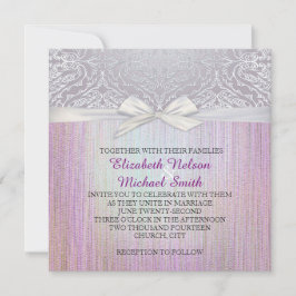 シルバーレースリボンラベンダーパステル結婚式 招待状