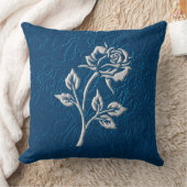 シルバーレース付きブルーレースバラ クッション (ブランケット)