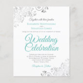 シルバーレース&アクアバジェットホワイト結婚式招待状 (正面)