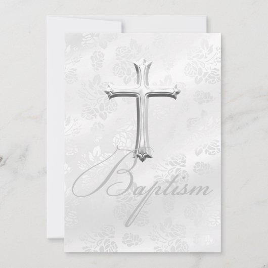 シルバーレース&クロスバプティスボーイまたはガール2 招待状 (裏面)