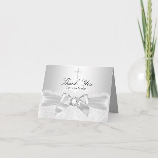 シルバーレース&クロスバプテスマサンキューカード サンキューカード (正面)