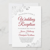 シルバーレース 深紅色 ホワイト ウェディング レセプション 招待状 (正面)