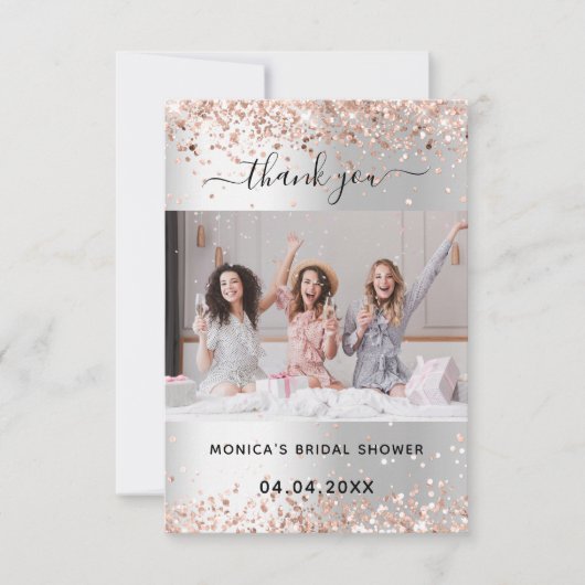 シルバーローズのブライダルシャワー写真 サンキューカード (正面)