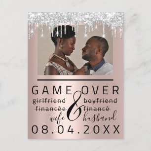 シルバーローズ面白い Save The Date カップル写真 ポストカード