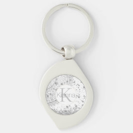 シルバーロータスマンダラスターズグリッターモノグラム キーホルダー