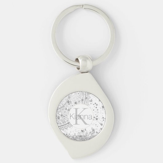シルバーロータスマンダラスターズグリッターモノグラム キーホルダー (正面)