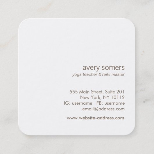 シルバーロータスマンダラヨガと瞑想 スクエア名刺 (裏面)