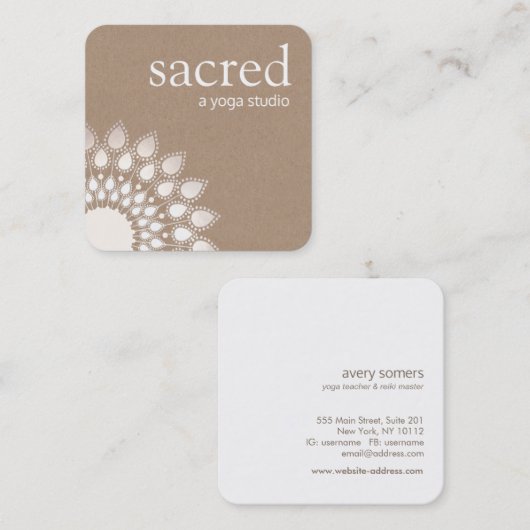 シルバーロータスマンダラヨガと瞑想 スクエア名刺 (正面/裏面)