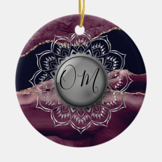 シルバーロータスOMマンダラベンダーマーブル セラミックオーナメント (正面)
