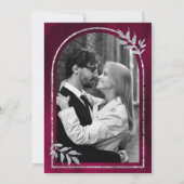 シルバーローレルリースのフクシアピンクの結婚式 セーブザデート (裏面)