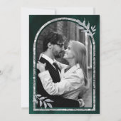 シルバーローレルリース離れズエメラルドグリーン結婚ズ 招待状 (裏面)