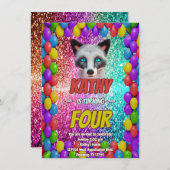 シルバーワイルドキツネおもしろいフェスティバルバースデーパーティー招待状 招待状 (正面/裏面)