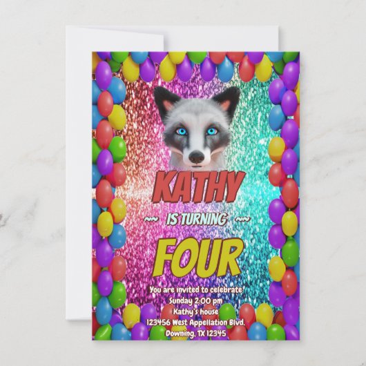 シルバーワイルドキツネおもしろいフェスティバルバースデーパーティー招待状 招待状 (正面)