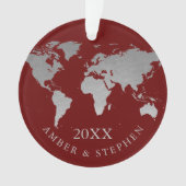 シルバーワールドマップの旅の記念パーソナライズされた品 オーナメント (正面)