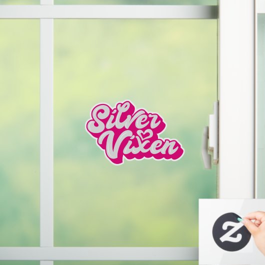 シルバーヴィクセン女性の灰色の髪のスクリプトのスローガンカー ウィンドウサイン (ホーム)