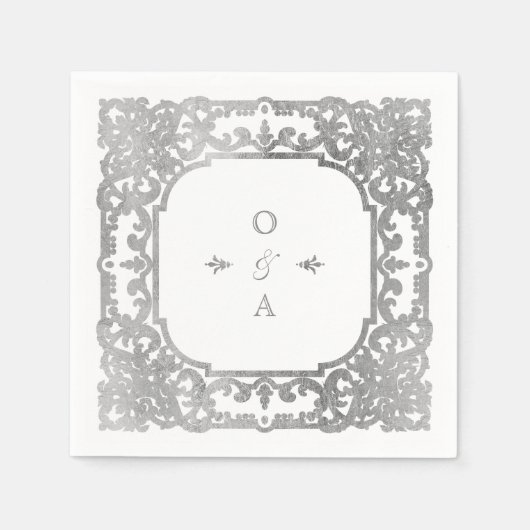シルバーヴィンエレガントテージ華美ウェディングモノグラム スタンダードカクテルナプキン (正面)