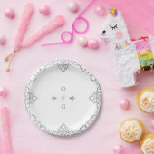 シルバーヴィンエレガントテージ華美ウェディングモノグラム ペーパープレート (パーティー)